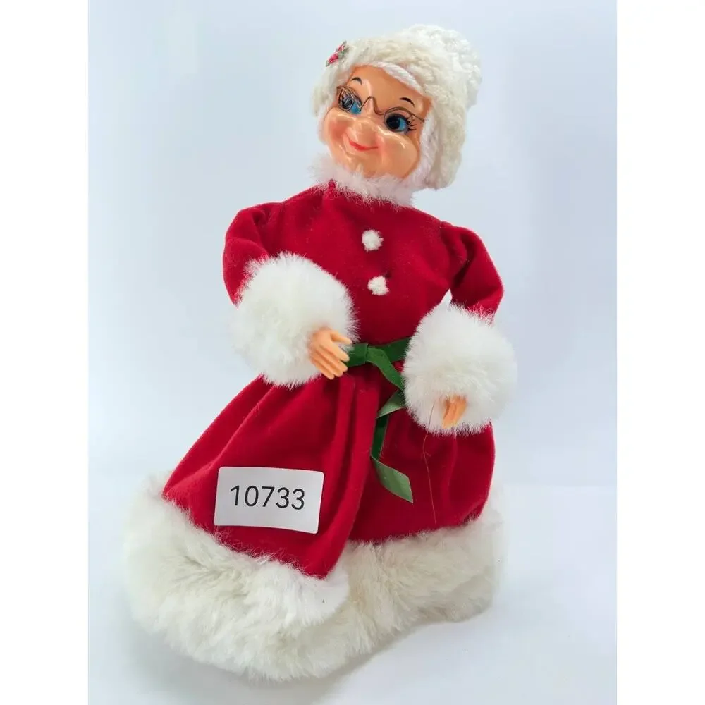 Vintage Handmade Mrs Claus Christmas Doll Red Felt Folk Art Holiday Decor
